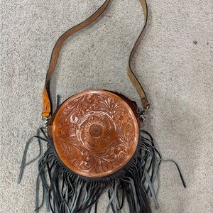 Brown Leather Fringe Crossbody Bag
